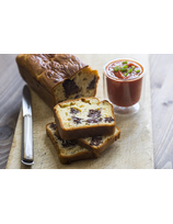 Cake au boudin basque et son gaspacho de piperade 