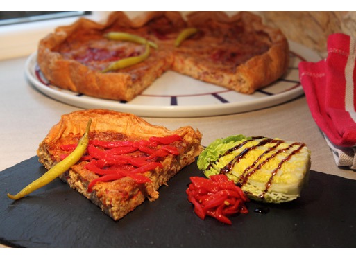 Recette de tarte aux chichons, ventrèche et pimientos del piquillo